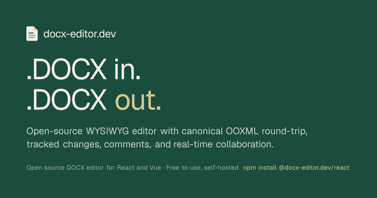 DOCX Editor - open-source DOCX editor for React and Vue