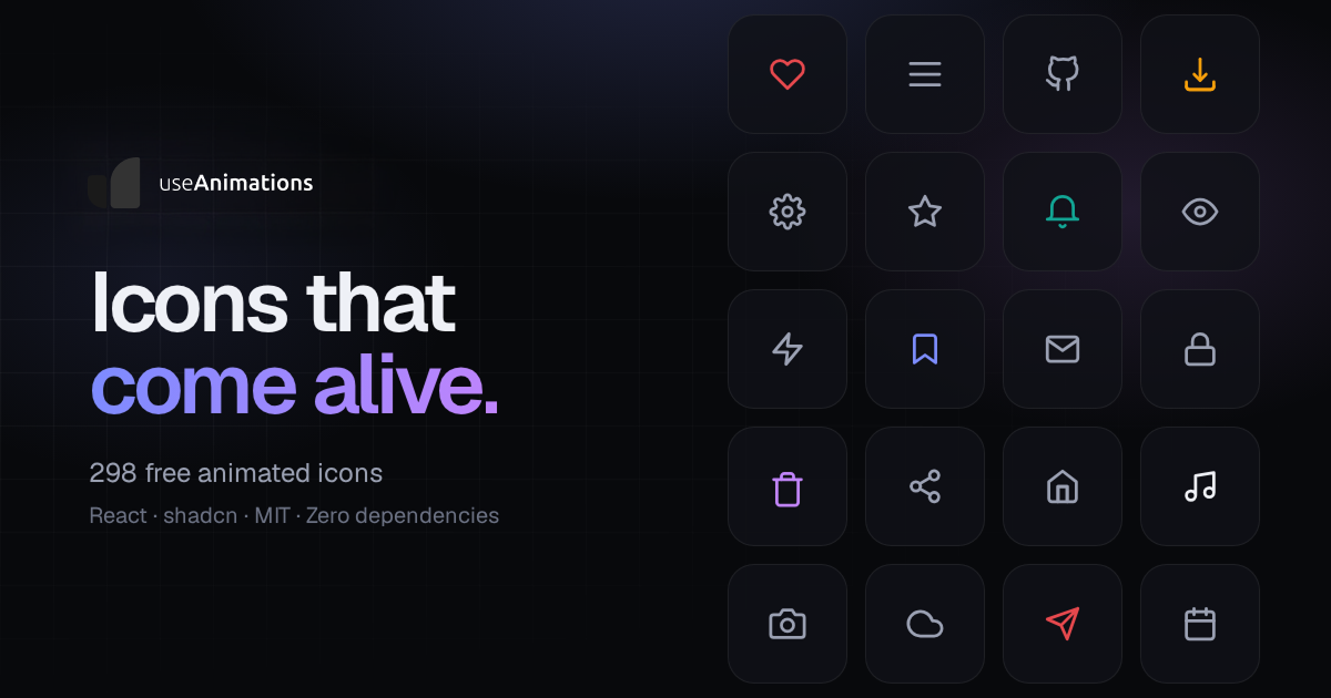 useAnimations: free animated icons for React, shadcn/ui, Lottie and SVG