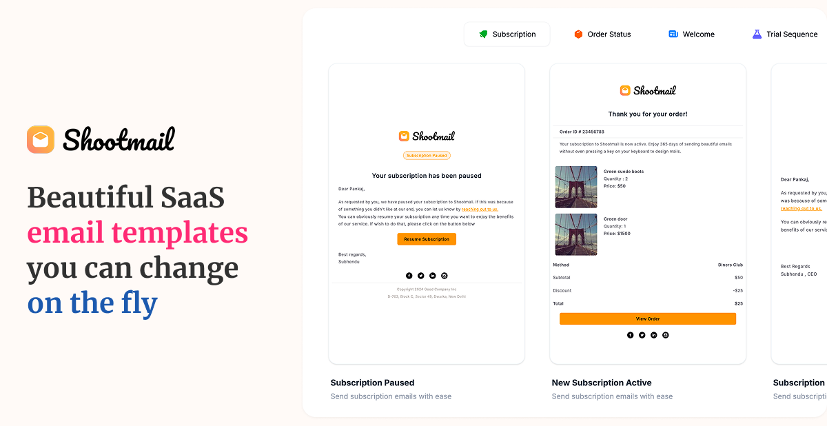 Beautiful, responsive email templates for SaaS | Shootmail · Twitter