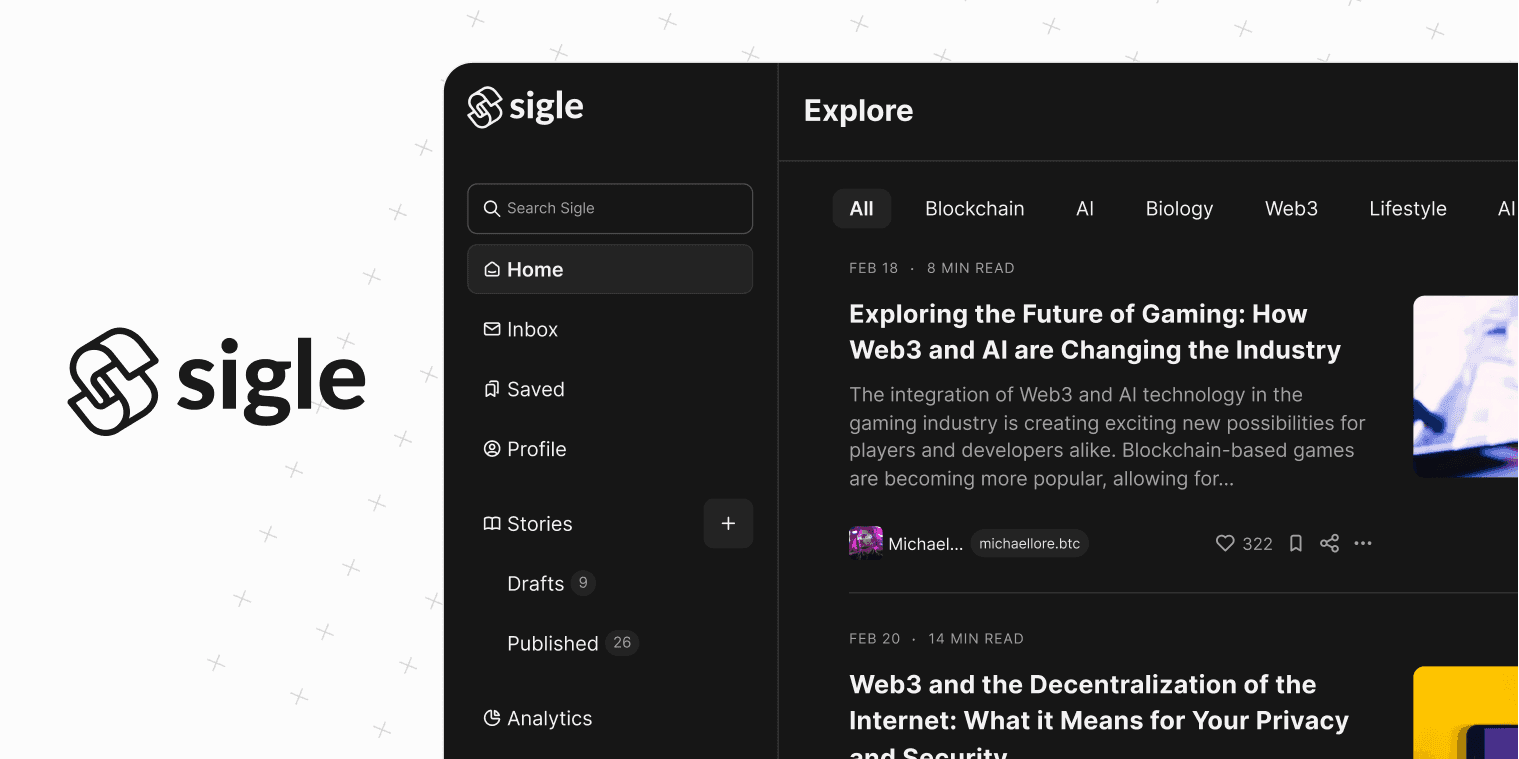 Sigle - Web3 writing platform secured on Bitcoin · Twitter