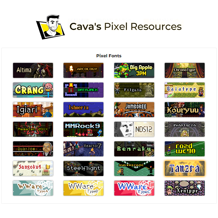 Cava's Pixel Resources · Video Game Pixel Fonts · Twitter
