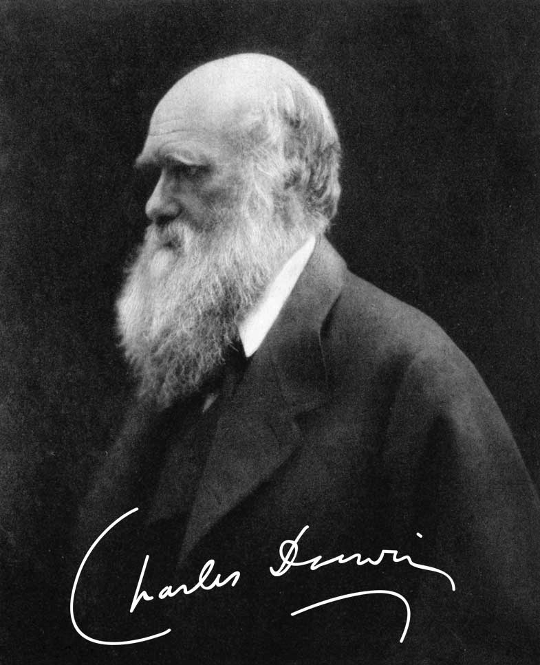 Charles Darwin profile with his signature