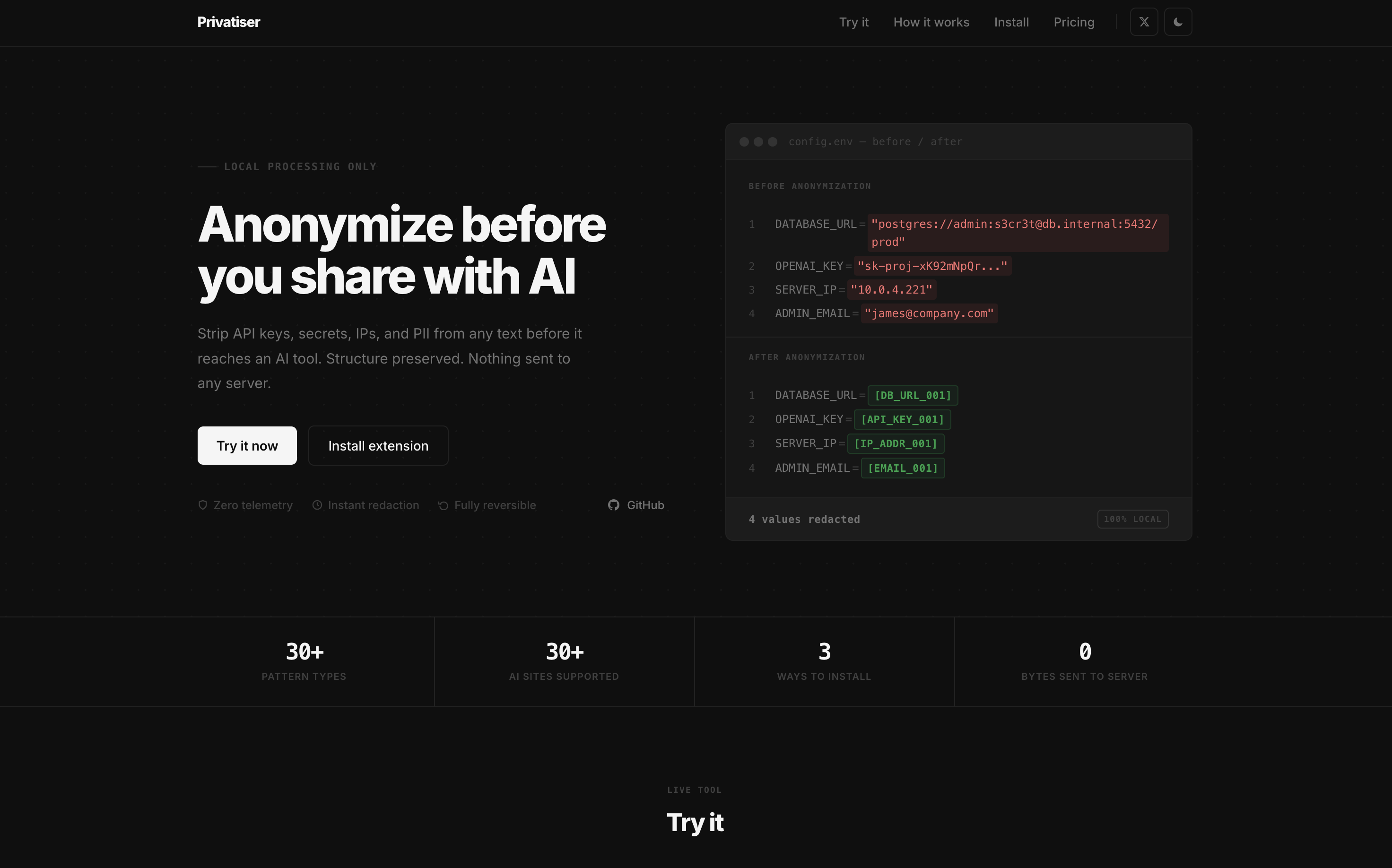 Privatiser — Anonymize sensitive data before sharing with AI · Twitter