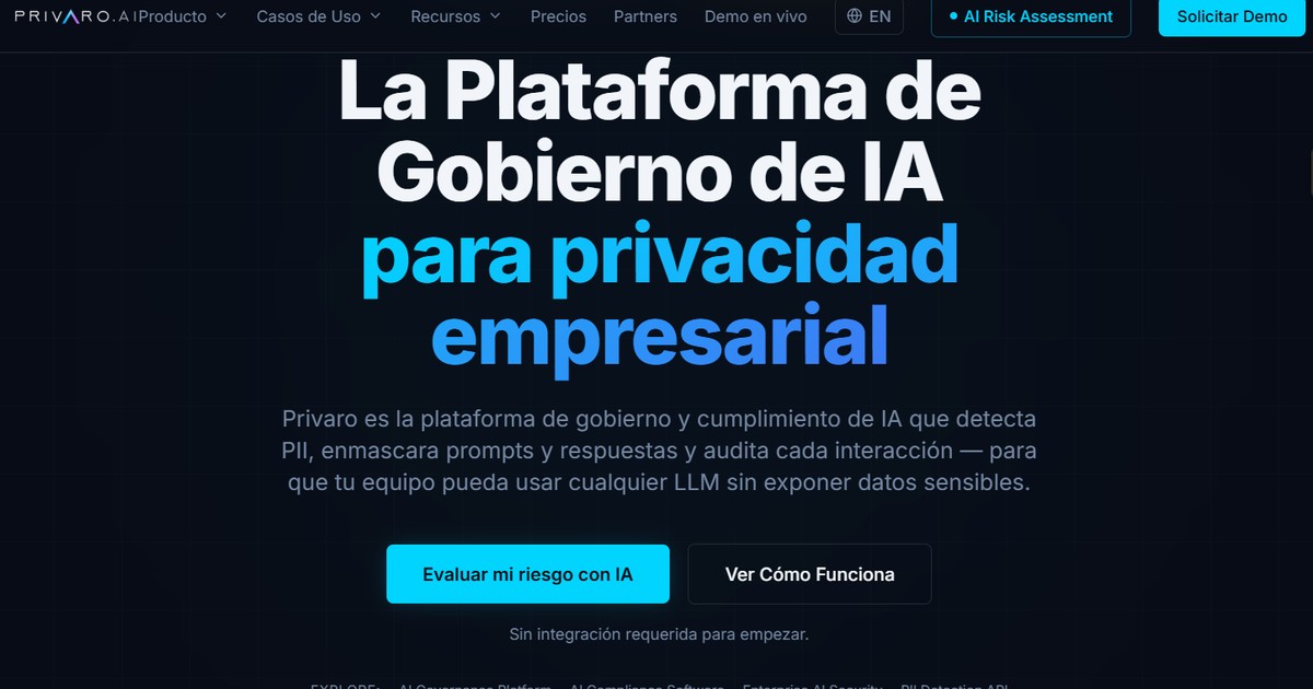Privaro AI governance platform homepage