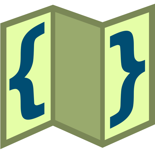 The logo of the Datapack Map: An empty beige map, folded twice, only containing a pair of curly brackets.