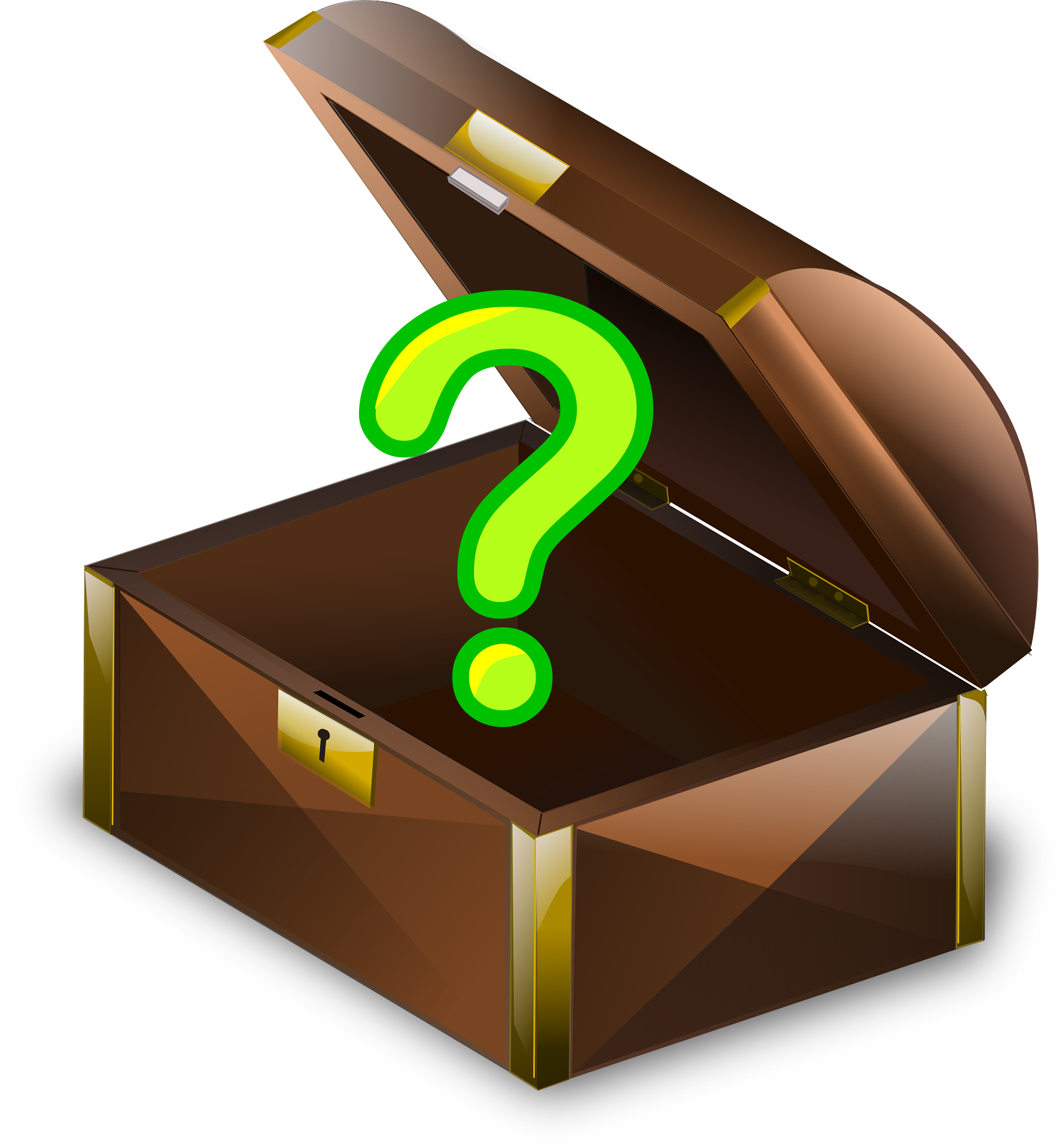 Open treasure chest with a question mark in it