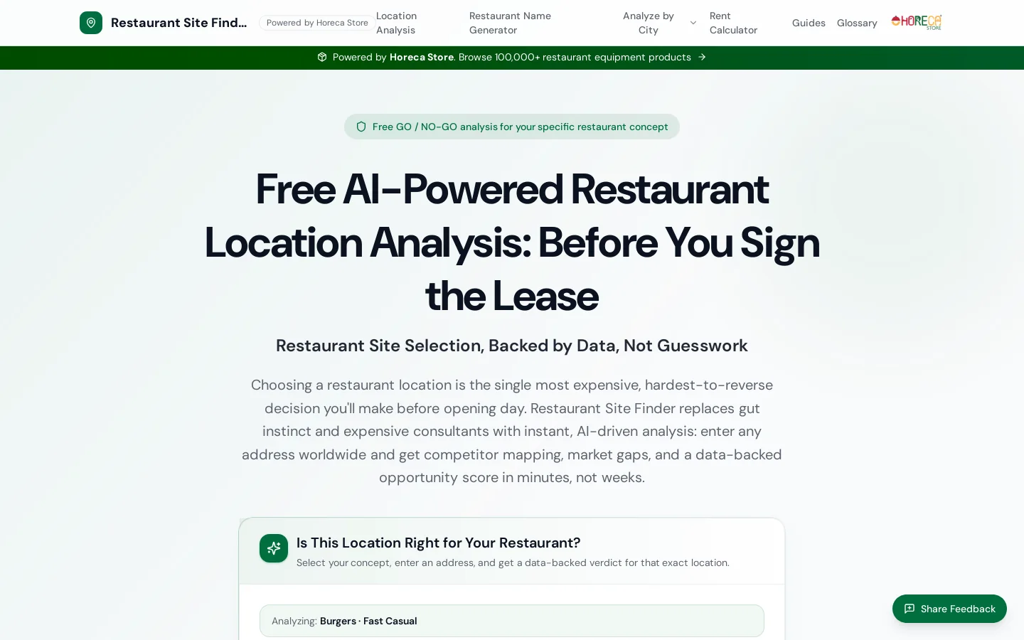 Free Restaurant Location Analysis Tool Homepage screenshot