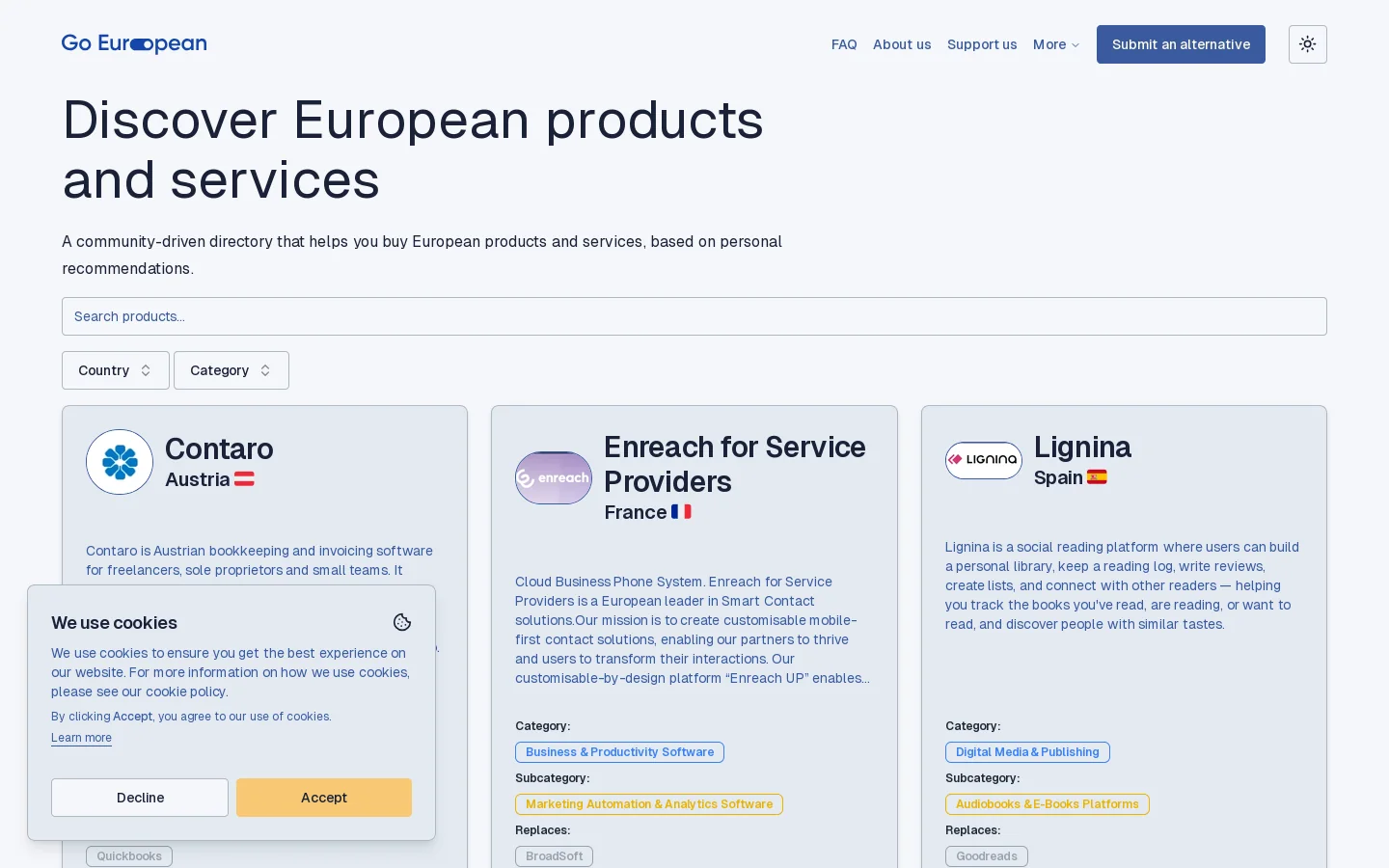 Go European Homepage screenshot