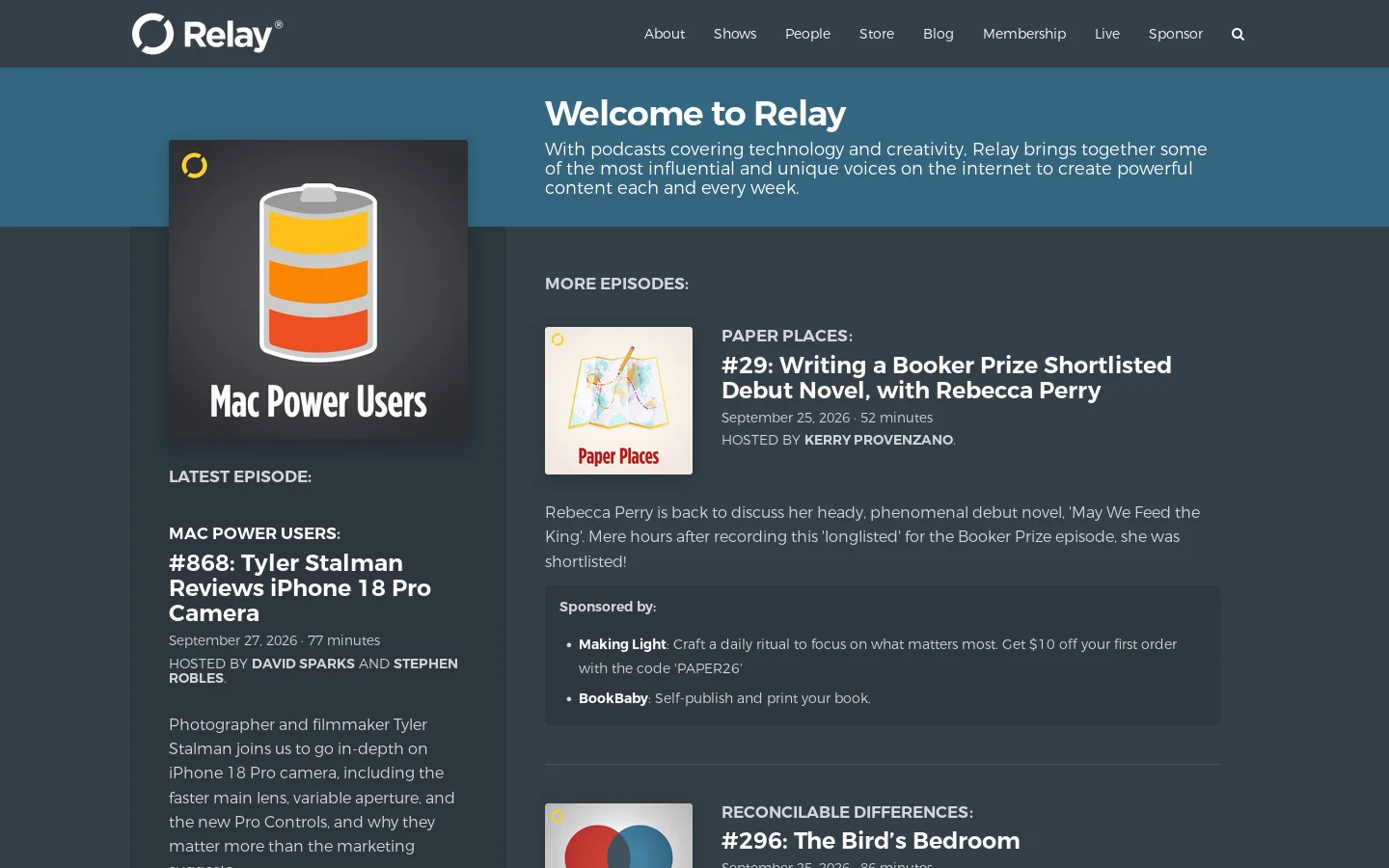 Relay Homepage screenshot