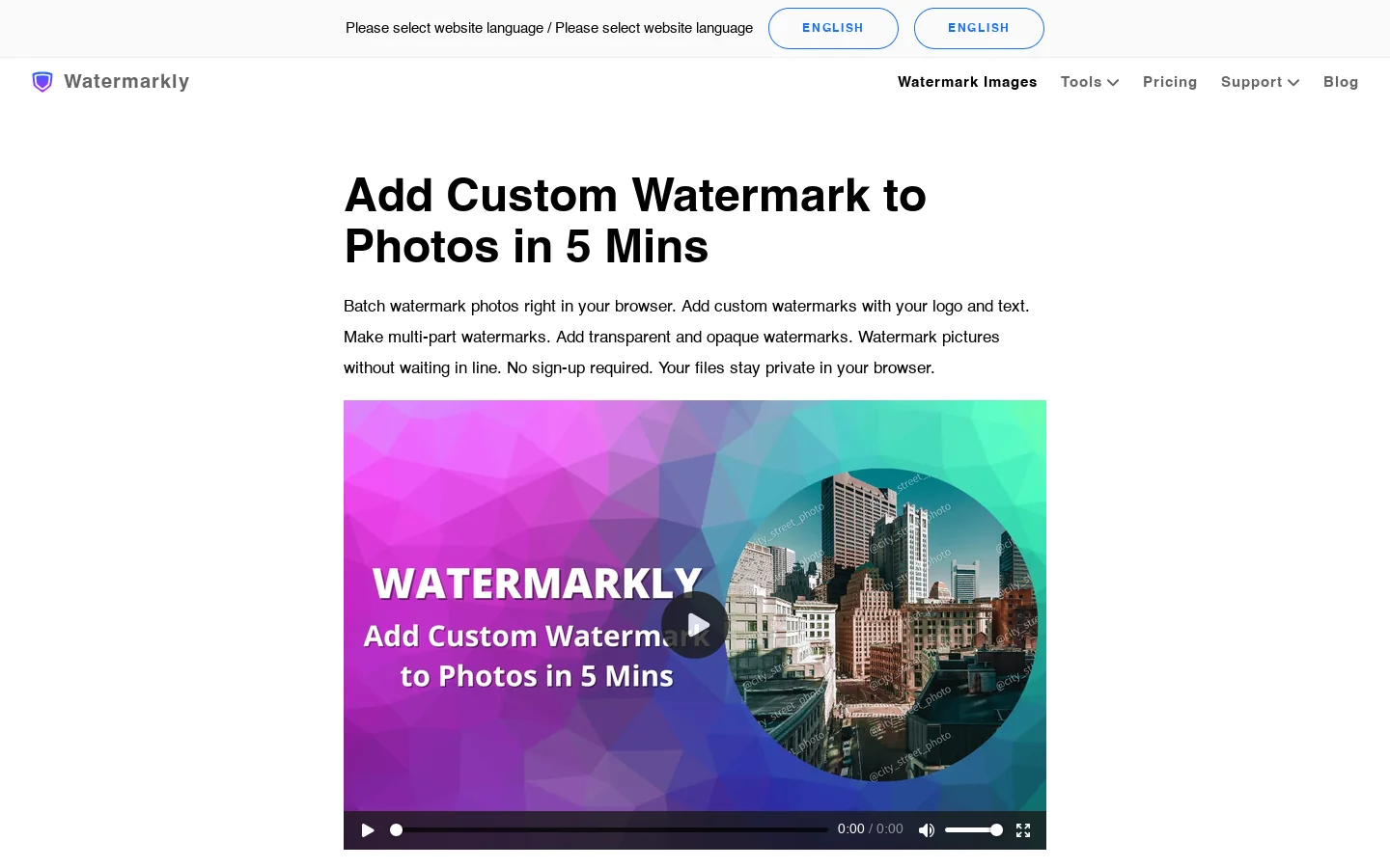 Watermarkly Homepage screenshot