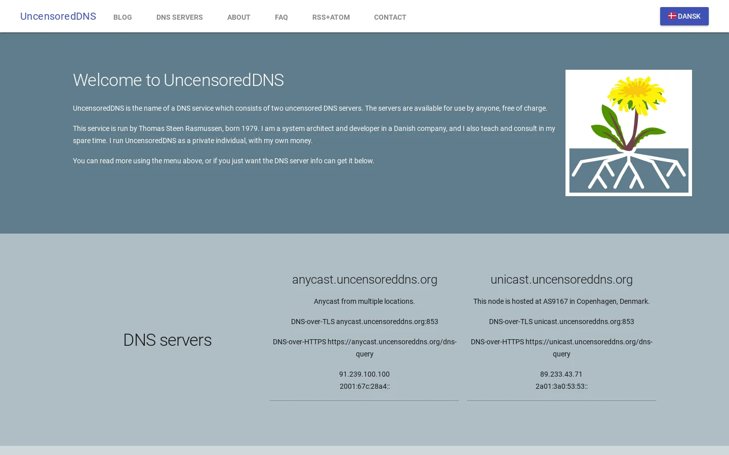 UncensoredDNS - uncensoreddns blog Homepage screenshot