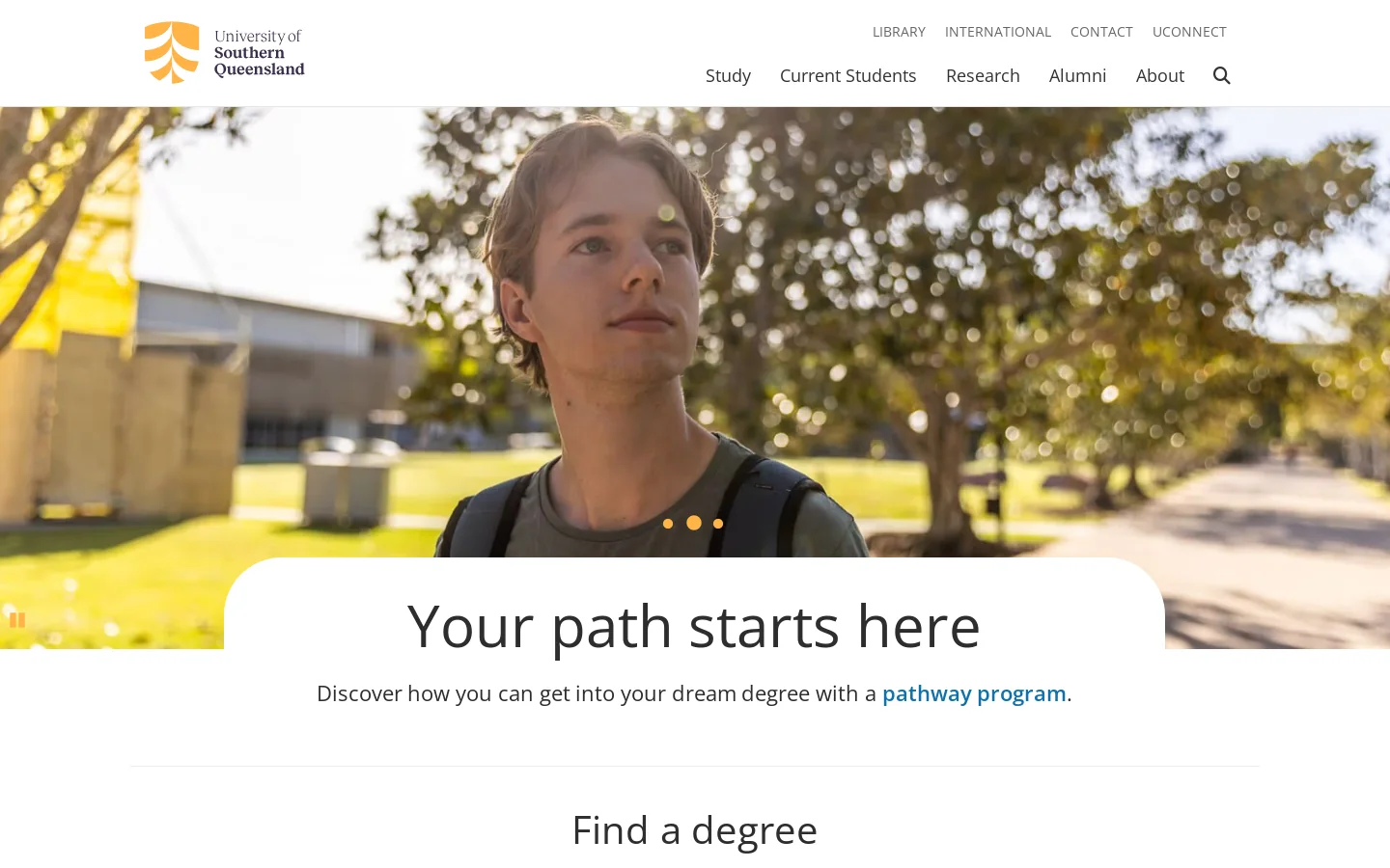 UniSQ Homepage screenshot