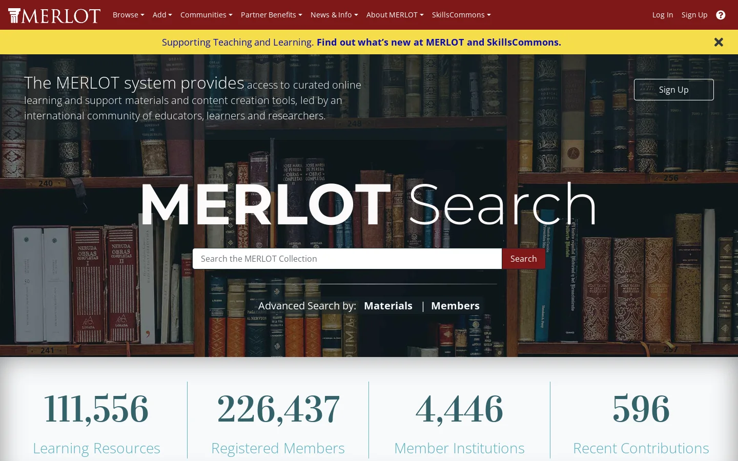 MERLOT Homepage screenshot