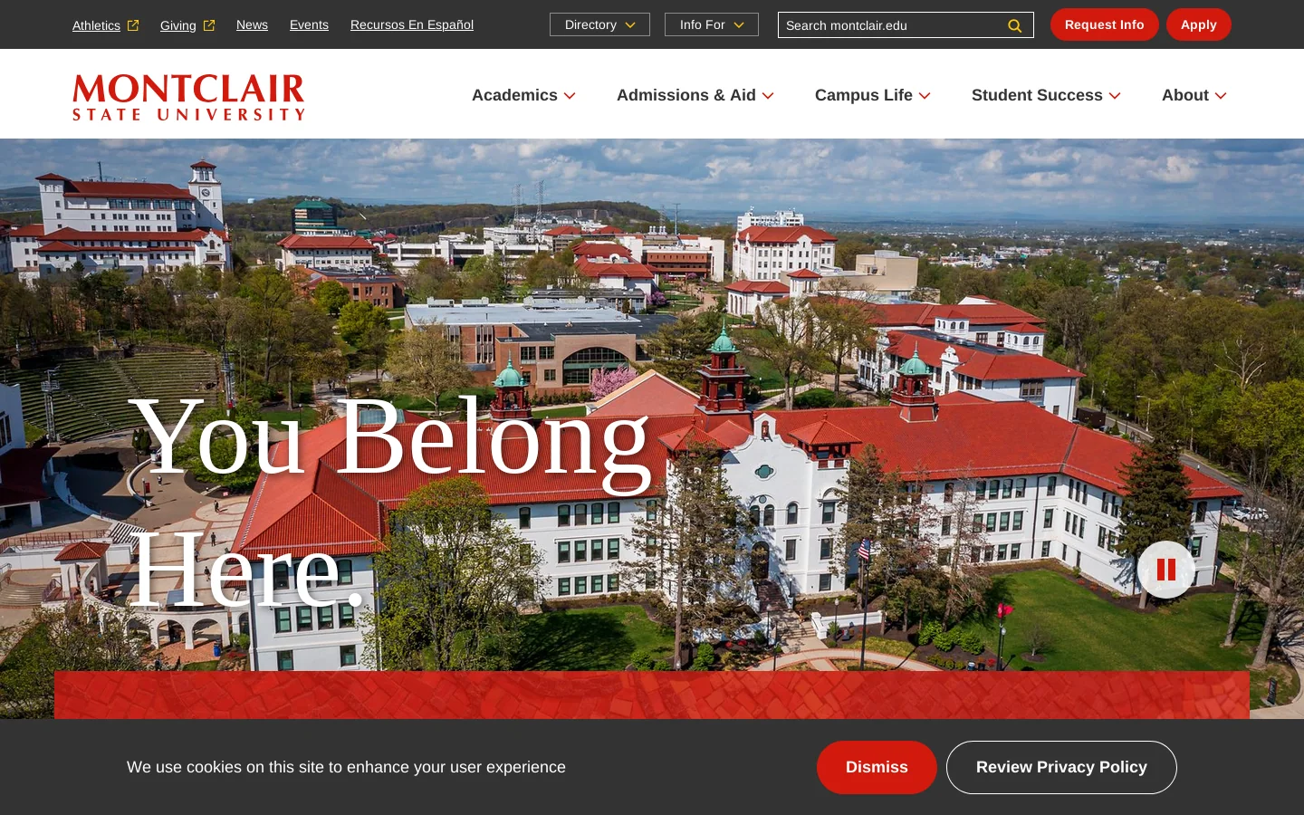 Montclair State University Homepage screenshot