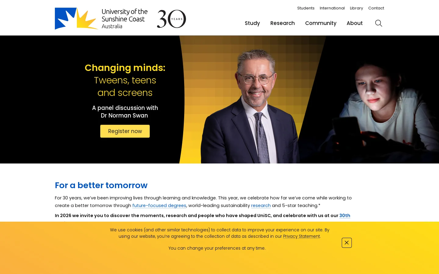 UniSC Homepage screenshot