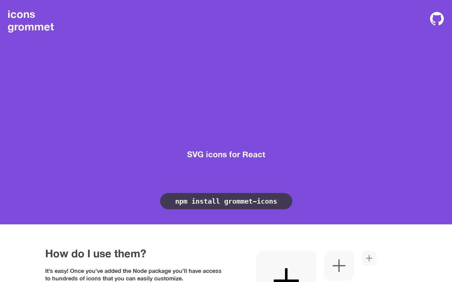 Grommet Icons Homepage screenshot