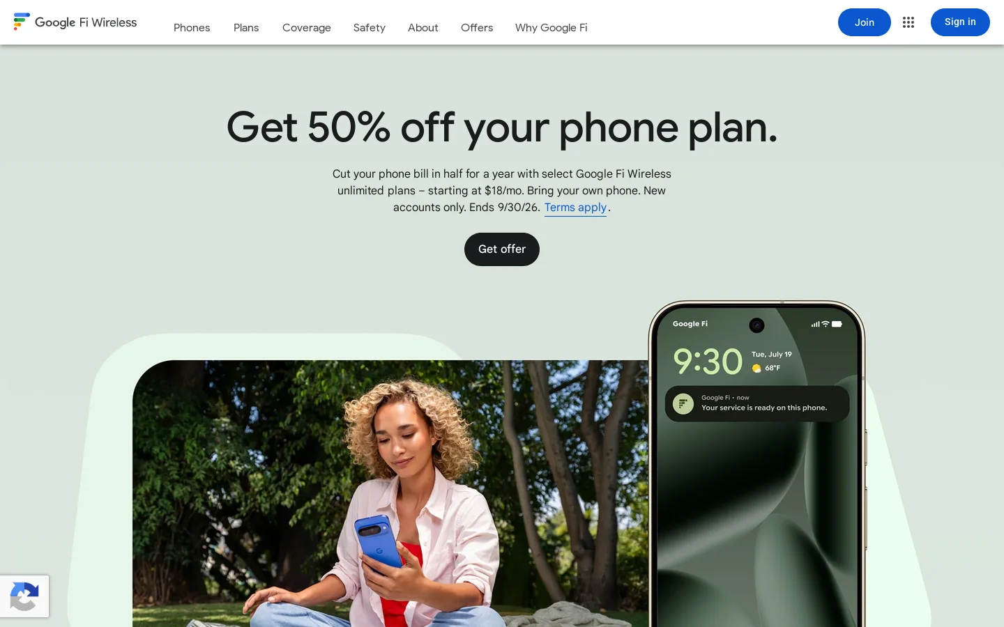 Google Fi Wireless for Phone Plans & Mobile Phone Deals Homepage screenshot