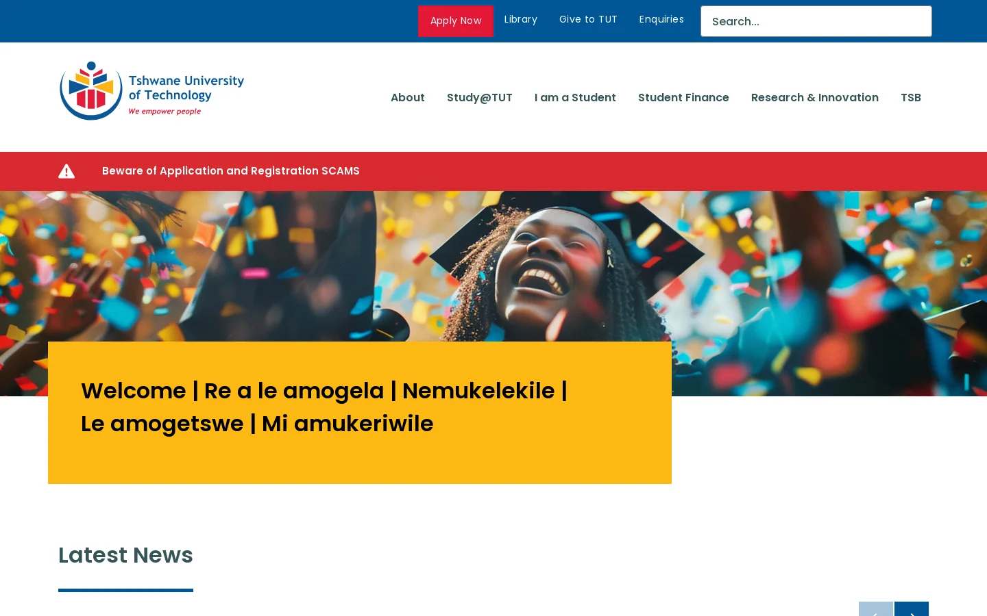 Home | Tshwane University of Technology Homepage screenshot