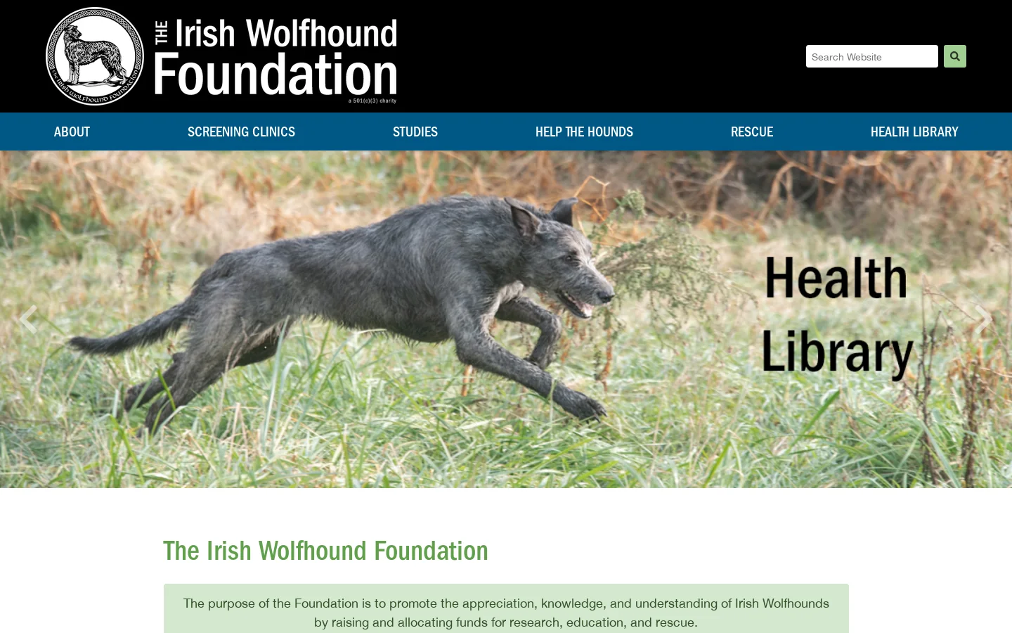 Irish Wolfhound Research, Education, and Rescue - The Irish Wolfhound Foundation Homepage screenshot