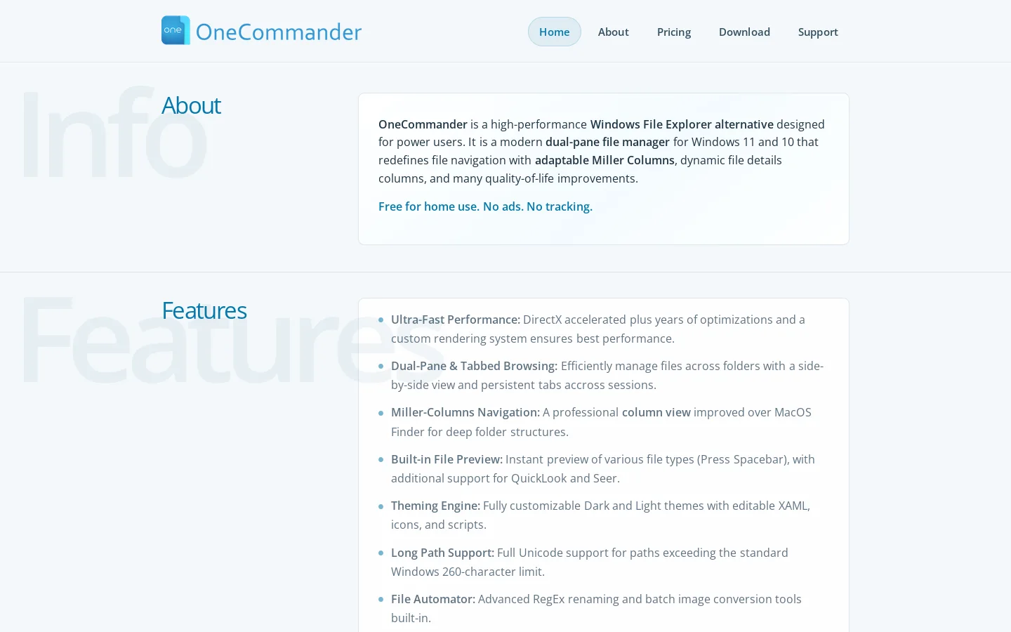 OneCommander Homepage screenshot