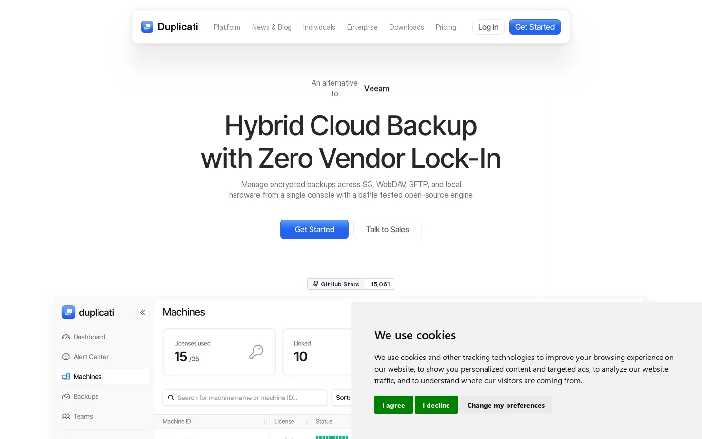 Duplicati Homepage screenshot