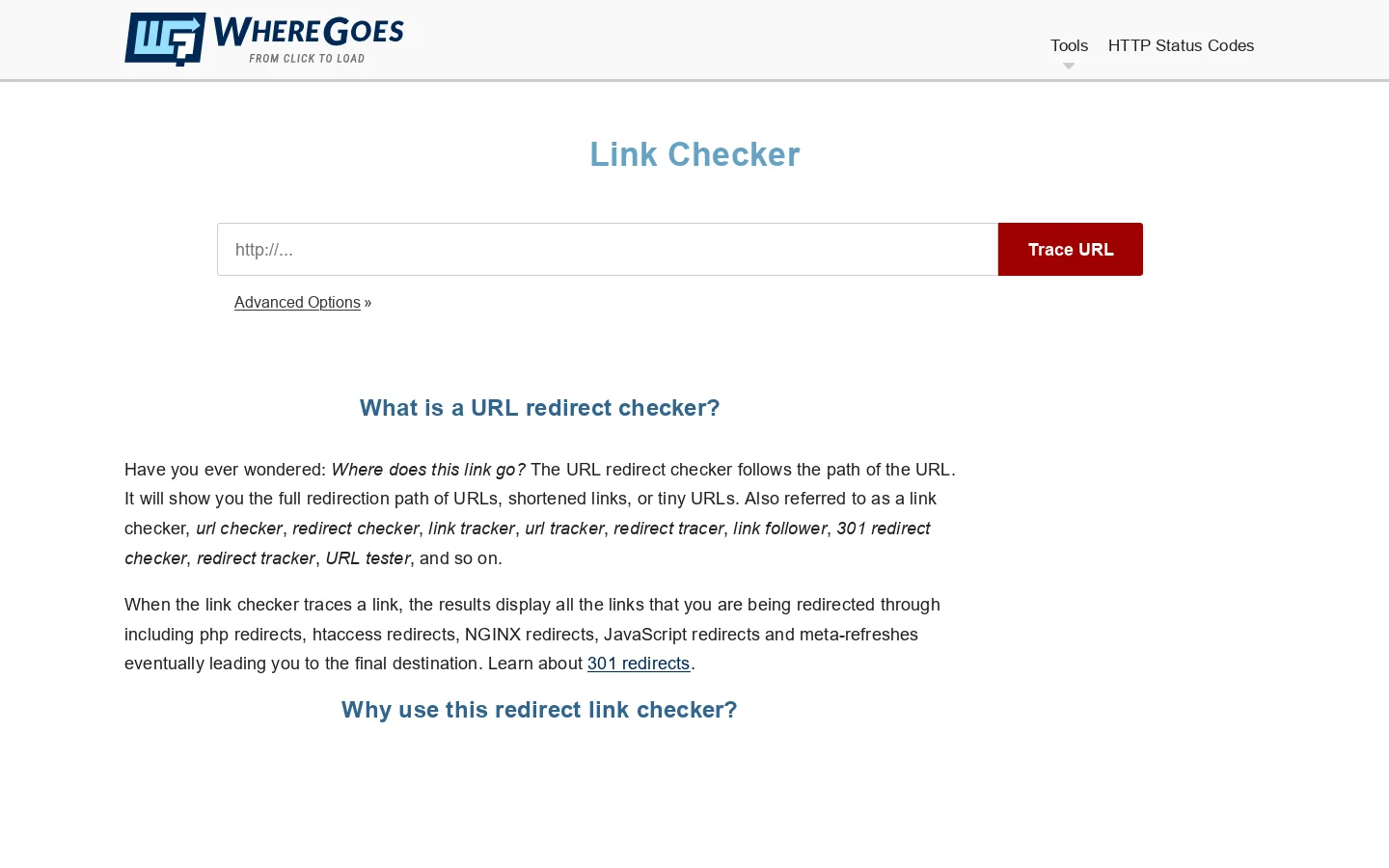 WhereGoes Homepage screenshot