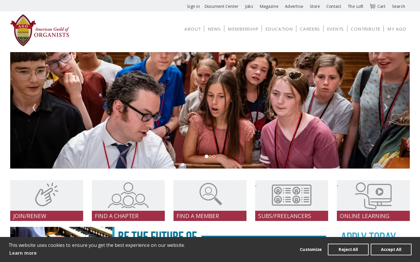 American Guild of Organists Homepage screenshot