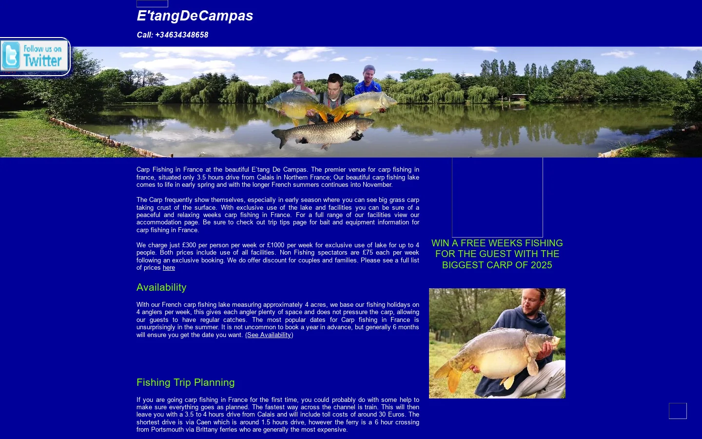 Carp fishing in France Homepage screenshot