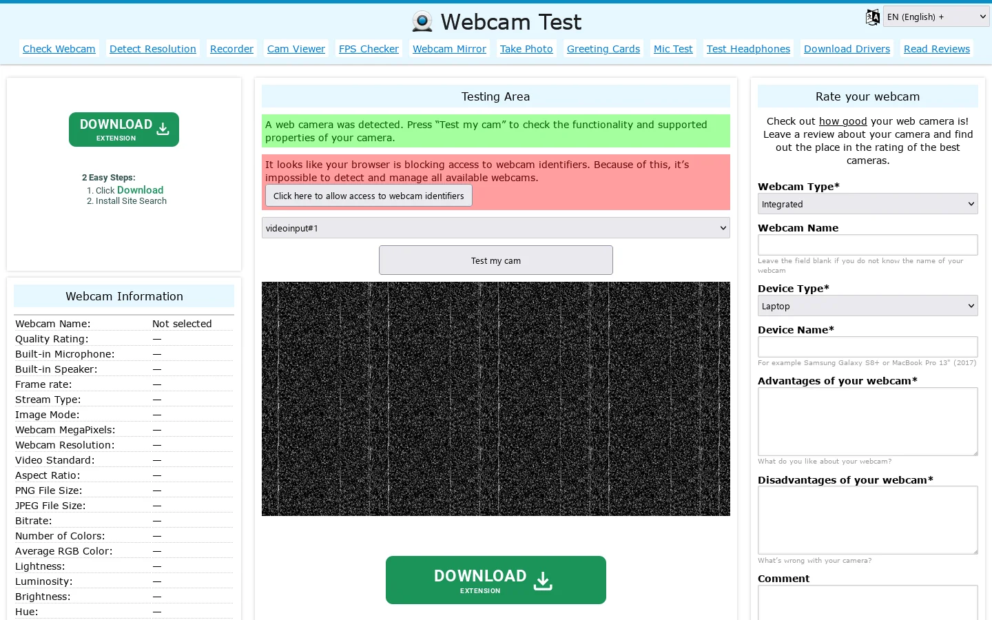 Webcam Test Homepage screenshot