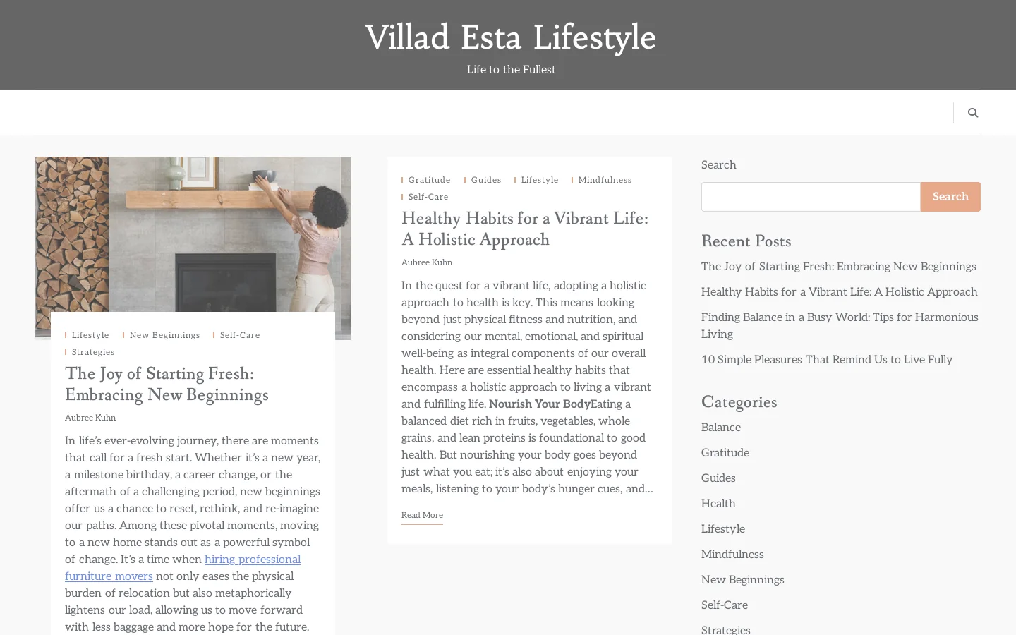 Villad Esta Lifestyle Homepage screenshot