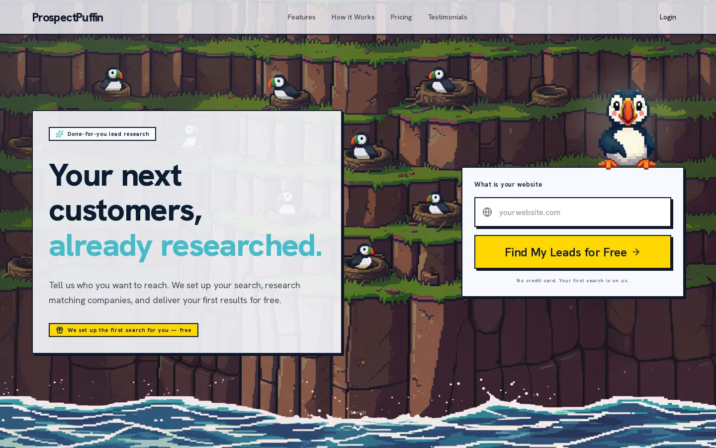 ProspectPuffin Homepage screenshot