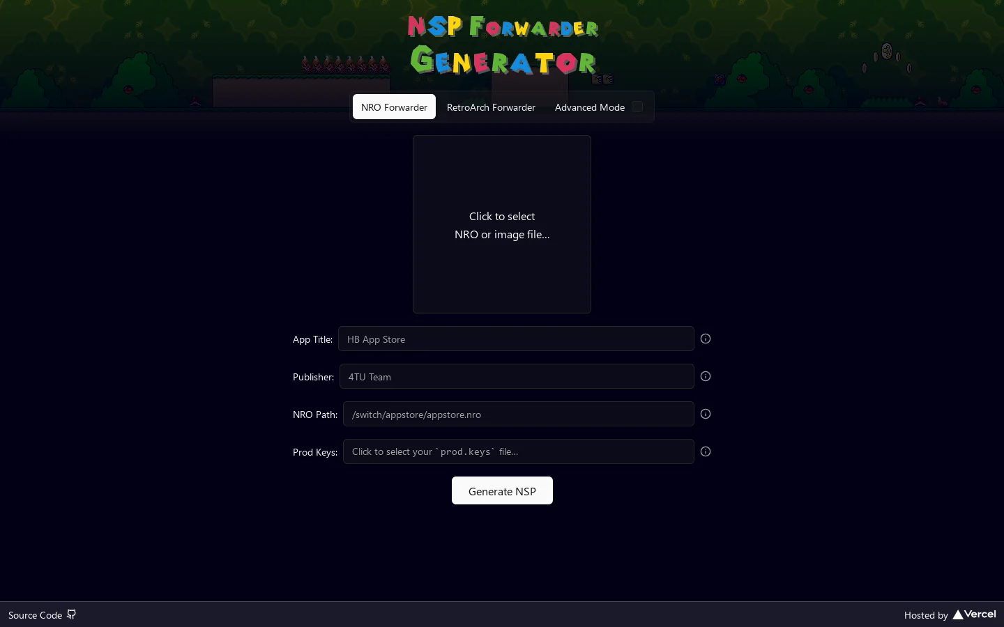NSP Forwarder Generator Homepage screenshot