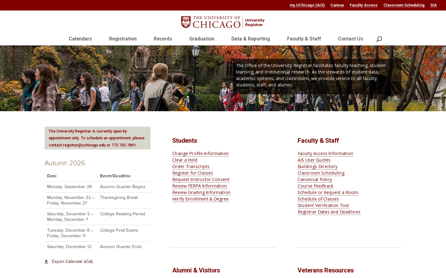Course Catalogs | University Registrar Homepage screenshot