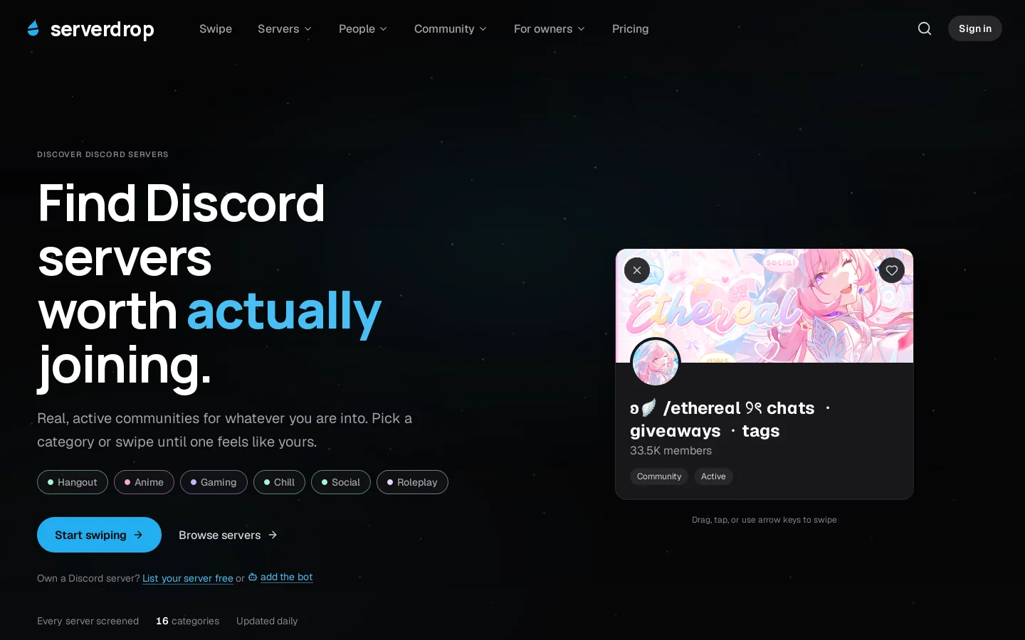 ServerDrop Homepage screenshot