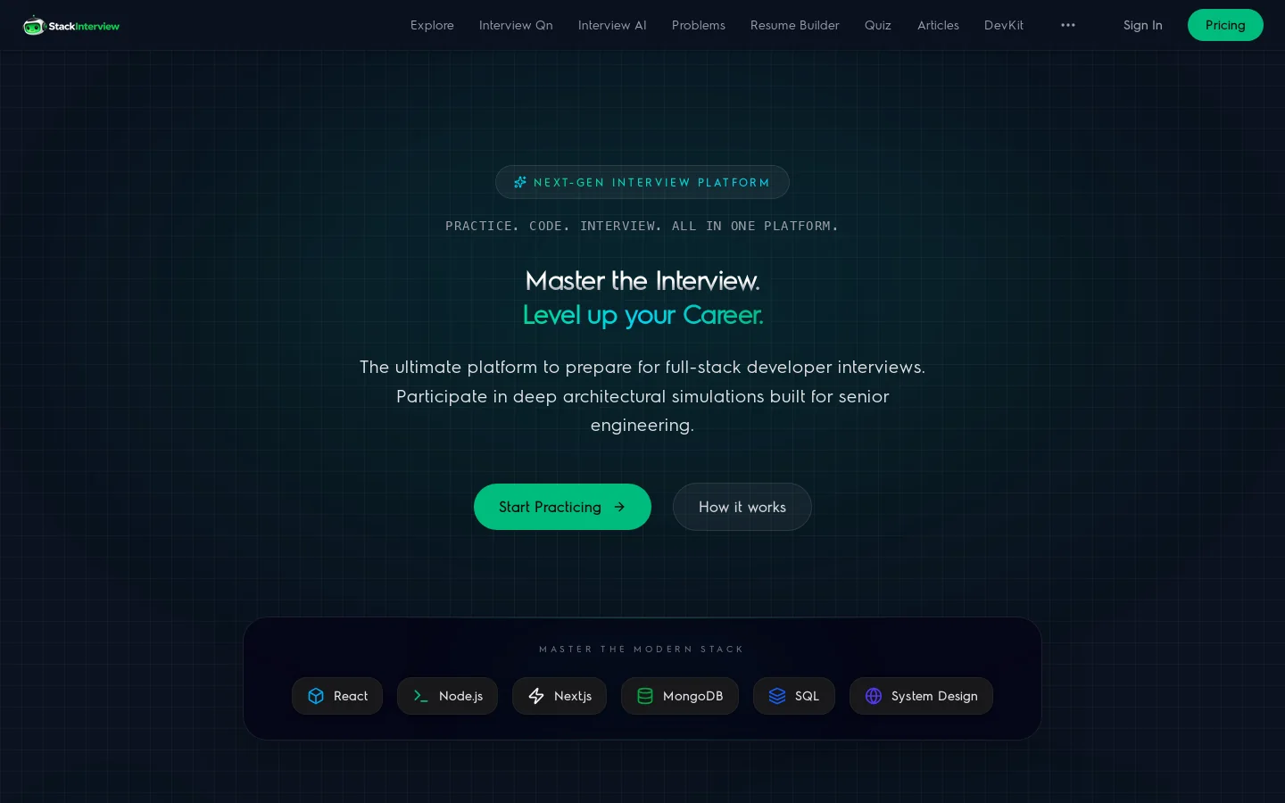 Stack Interview Homepage screenshot