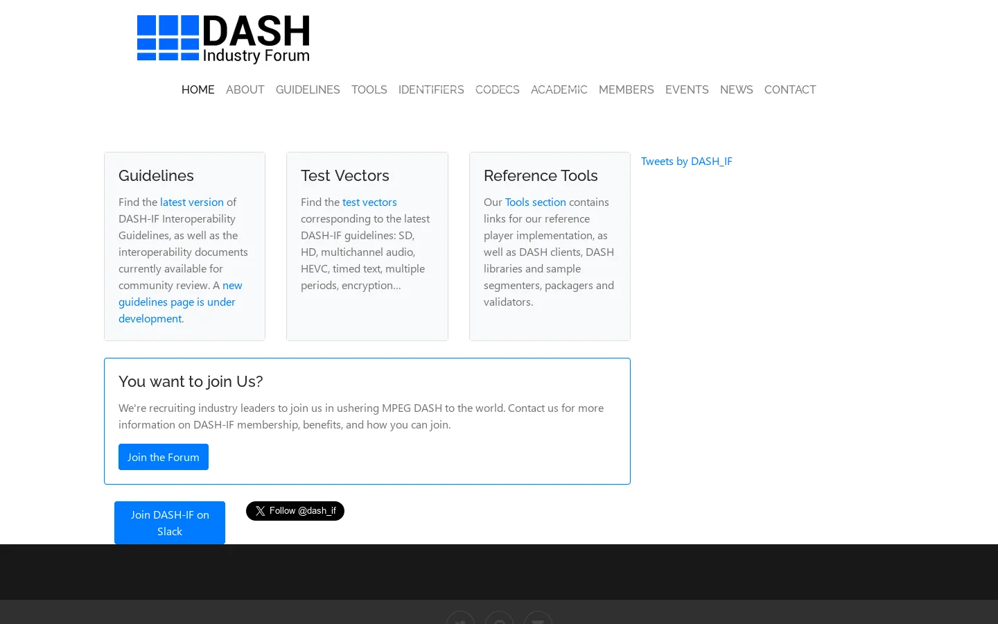 DASH Industry Forum | Catalyzing the adoption of MPEG-DASH Homepage screenshot