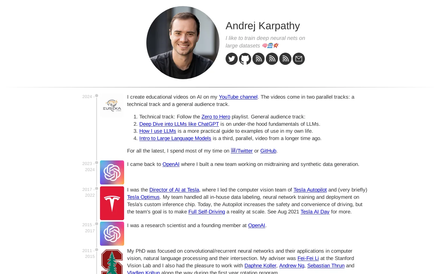 Andrej Karpathy Homepage screenshot