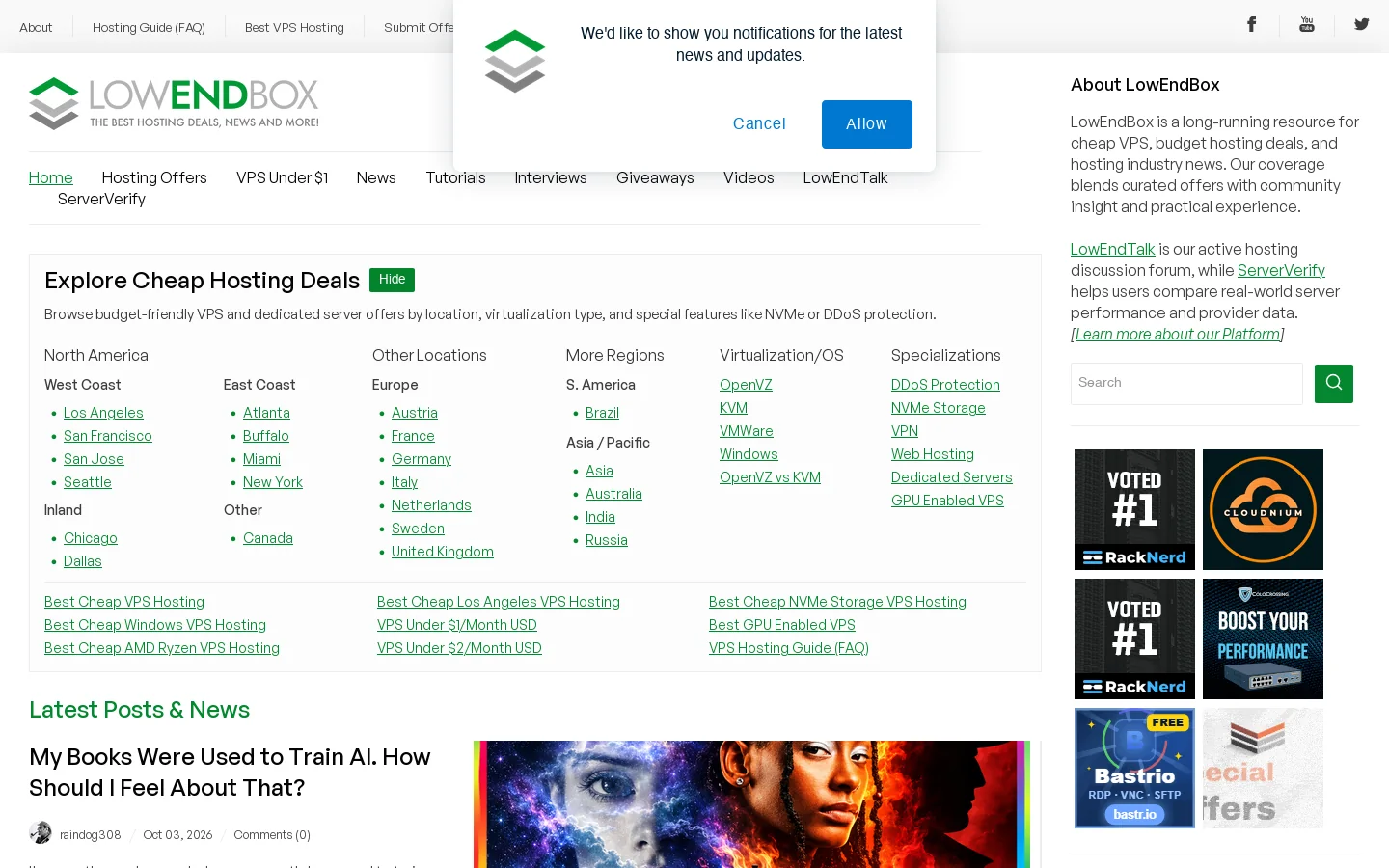LowEndBox Homepage screenshot