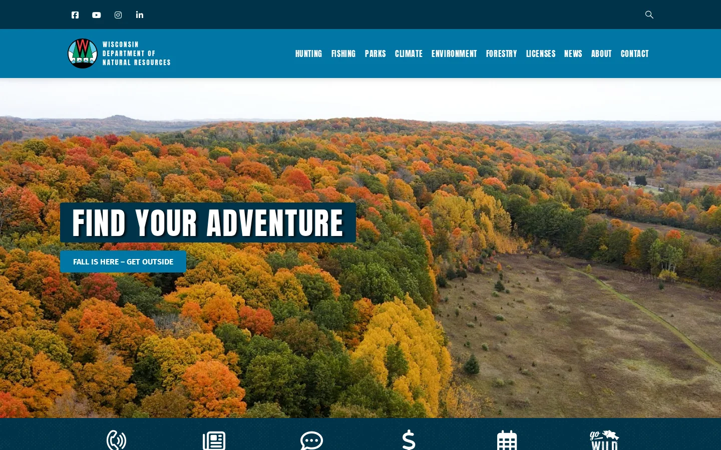 Wisconsin Department of Natural Resources Homepage screenshot