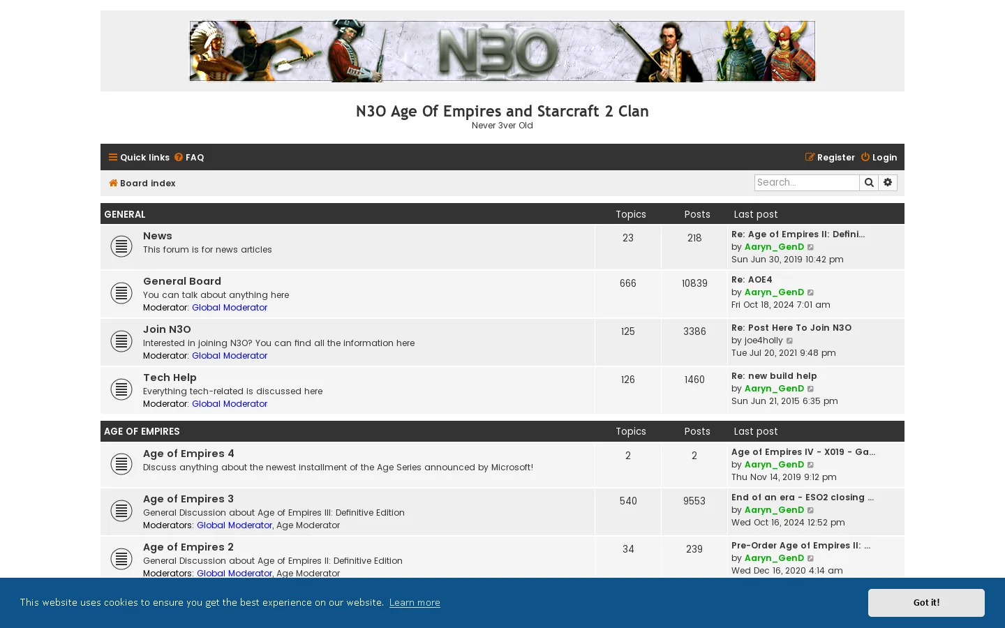 N3O Age Of Empires and Starcraft 2 Clan - Index page Homepage screenshot