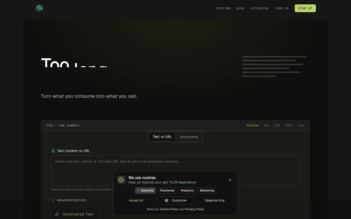 get TLDR Homepage screenshot