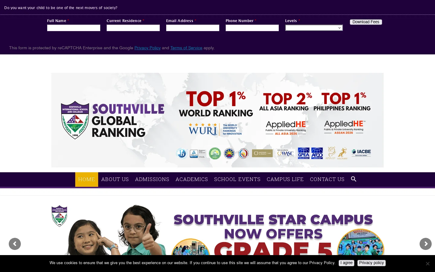 Southville International School and Colleges Homepage screenshot