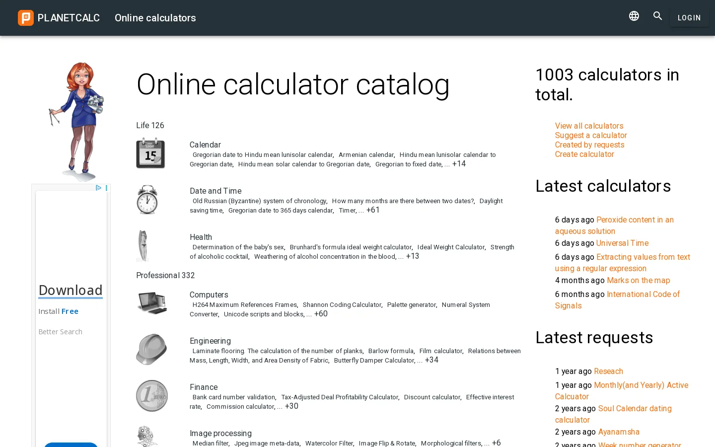 Online calculators Homepage screenshot