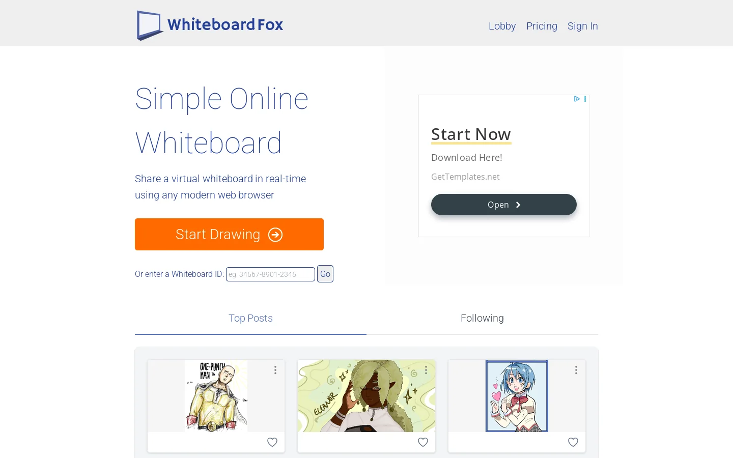 Simple Online Whiteboard - Whiteboard Fox Homepage screenshot