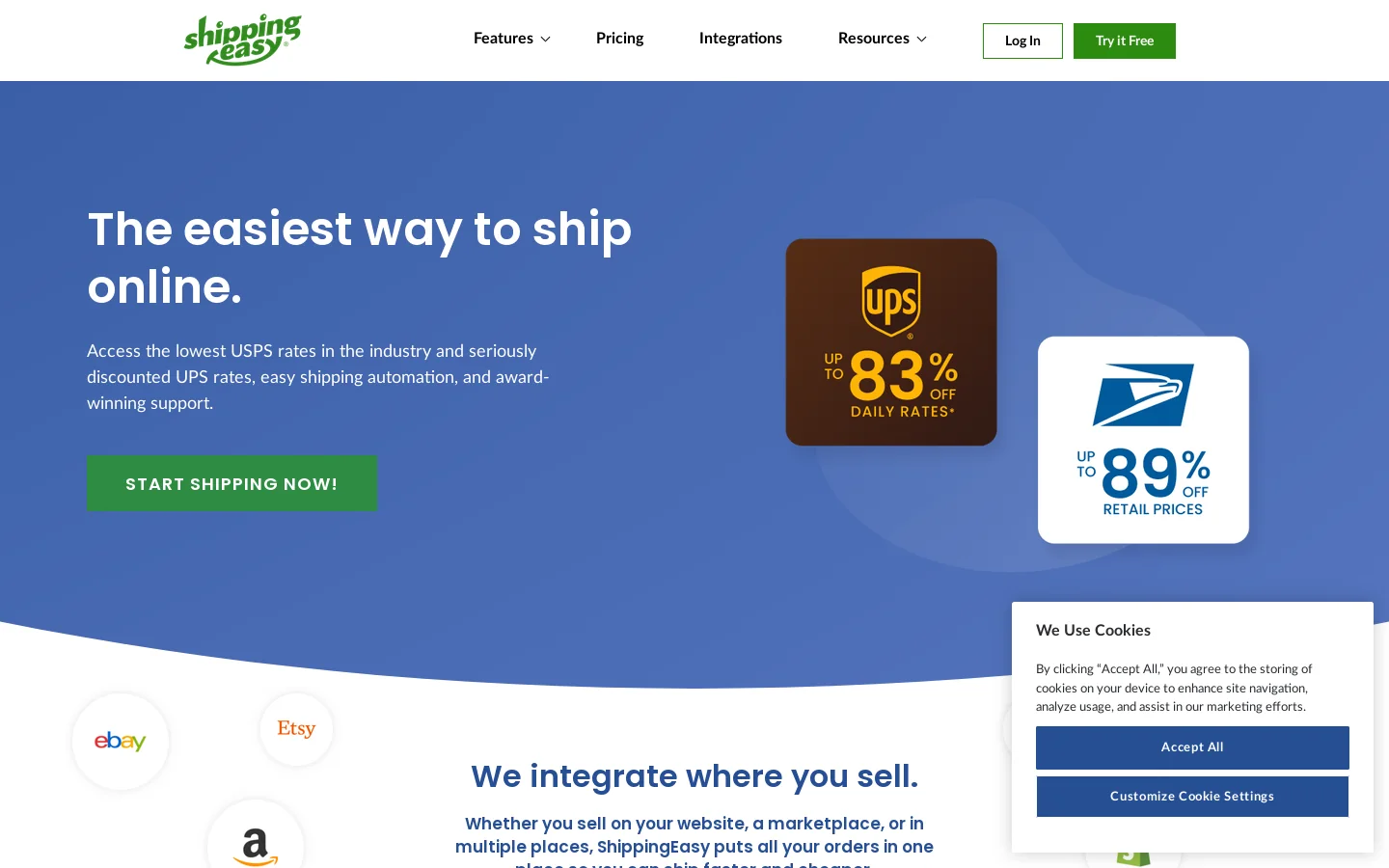 ShippingEasy Homepage screenshot
