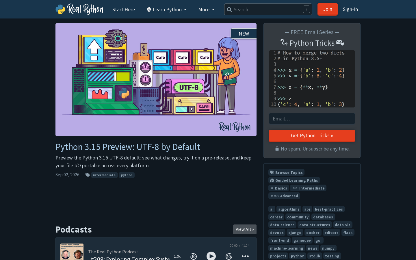 Real Python Homepage screenshot