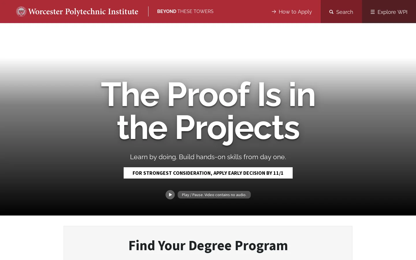 Worcester Polytechnic Institute (WPI) Homepage screenshot