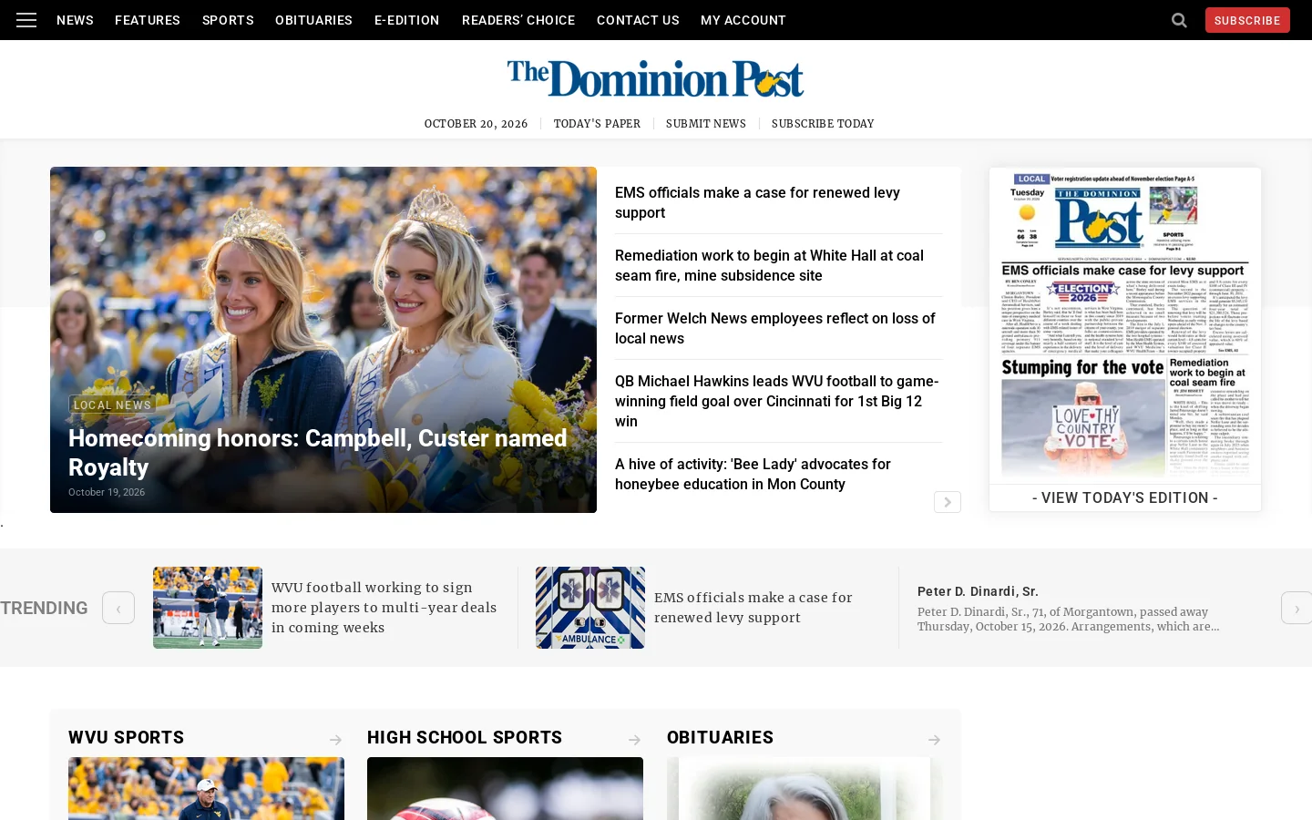 The Dominion Post - News, Sports, Jobs - Morgantown, WV Homepage screenshot