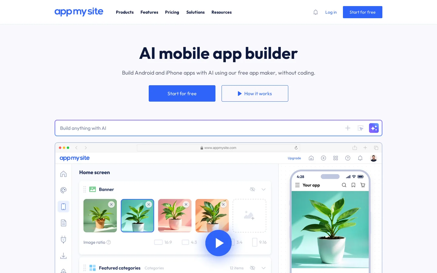 AppMySite Homepage screenshot