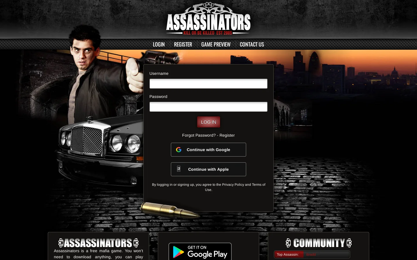 Assassinators Homepage screenshot
